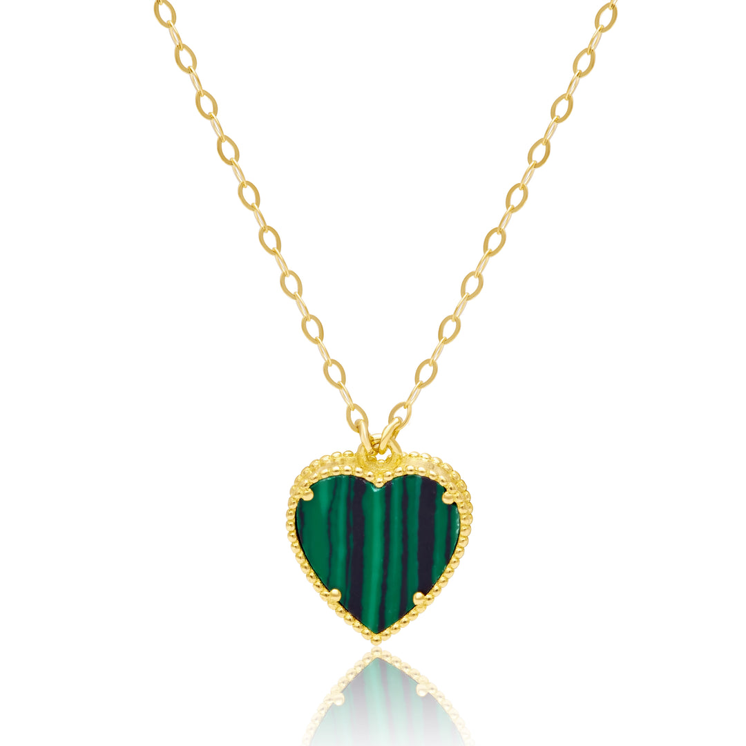 18K Real Gold Green Stone Heart Necklace