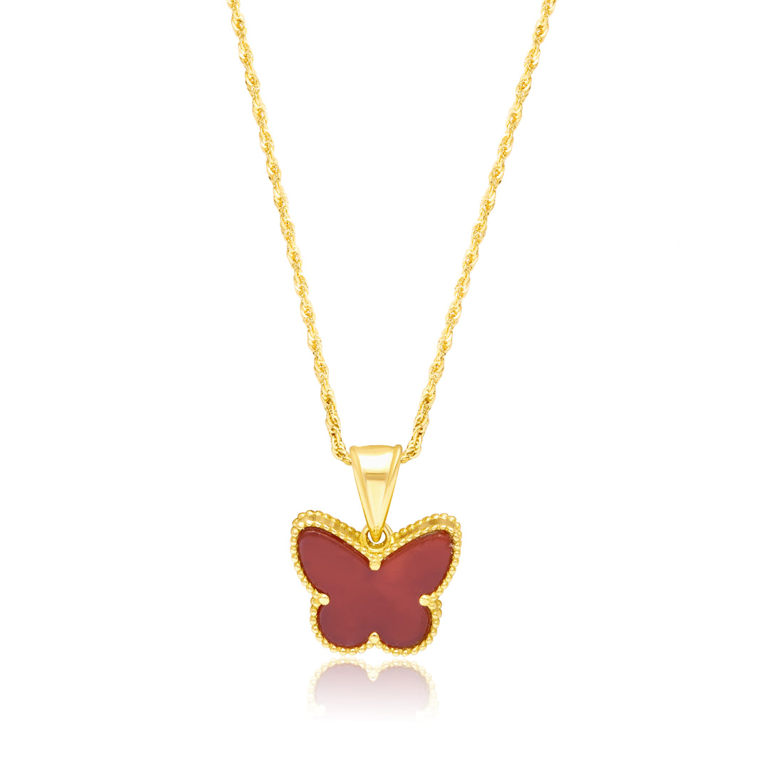 18K Real Gold Red Butterfly Necklace