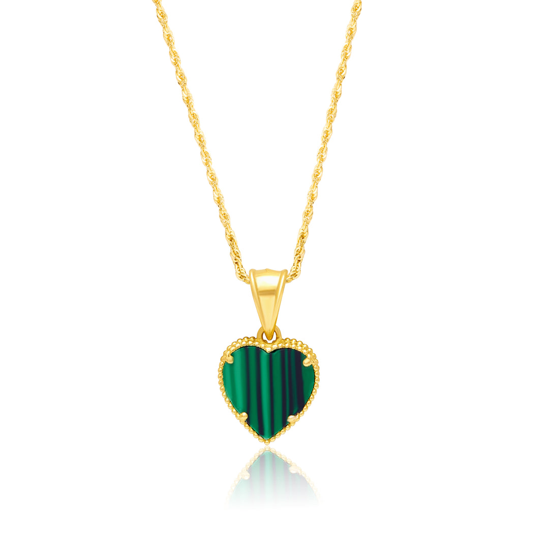 18K Real Gold Green Heart Necklace