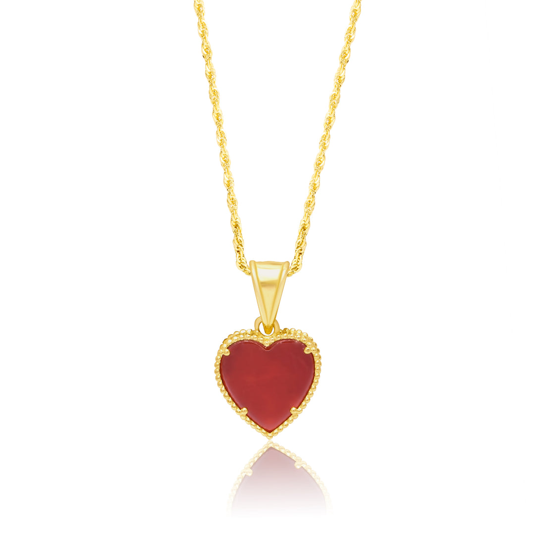 18K Real Gold Red Heart Necklace