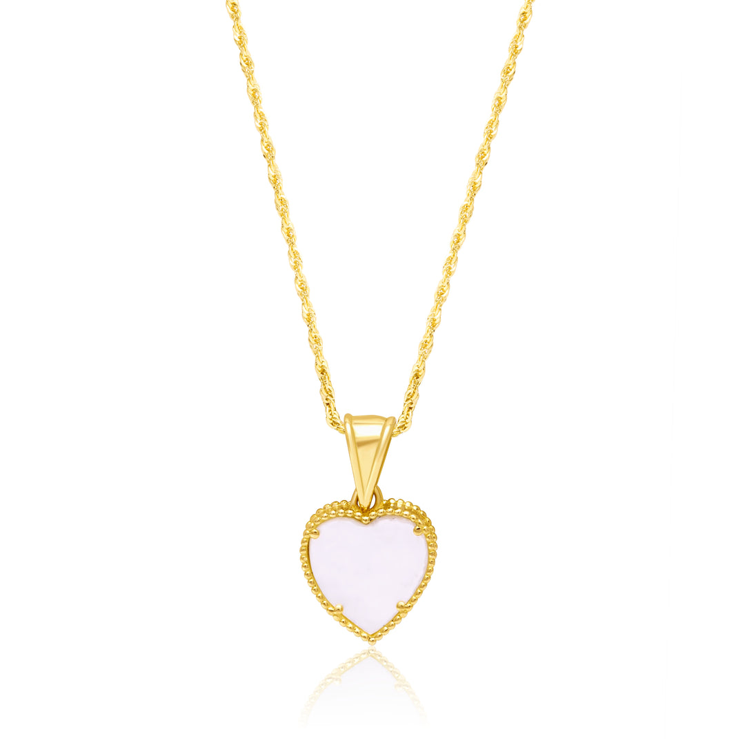 18K Real Gold White Heart Necklace