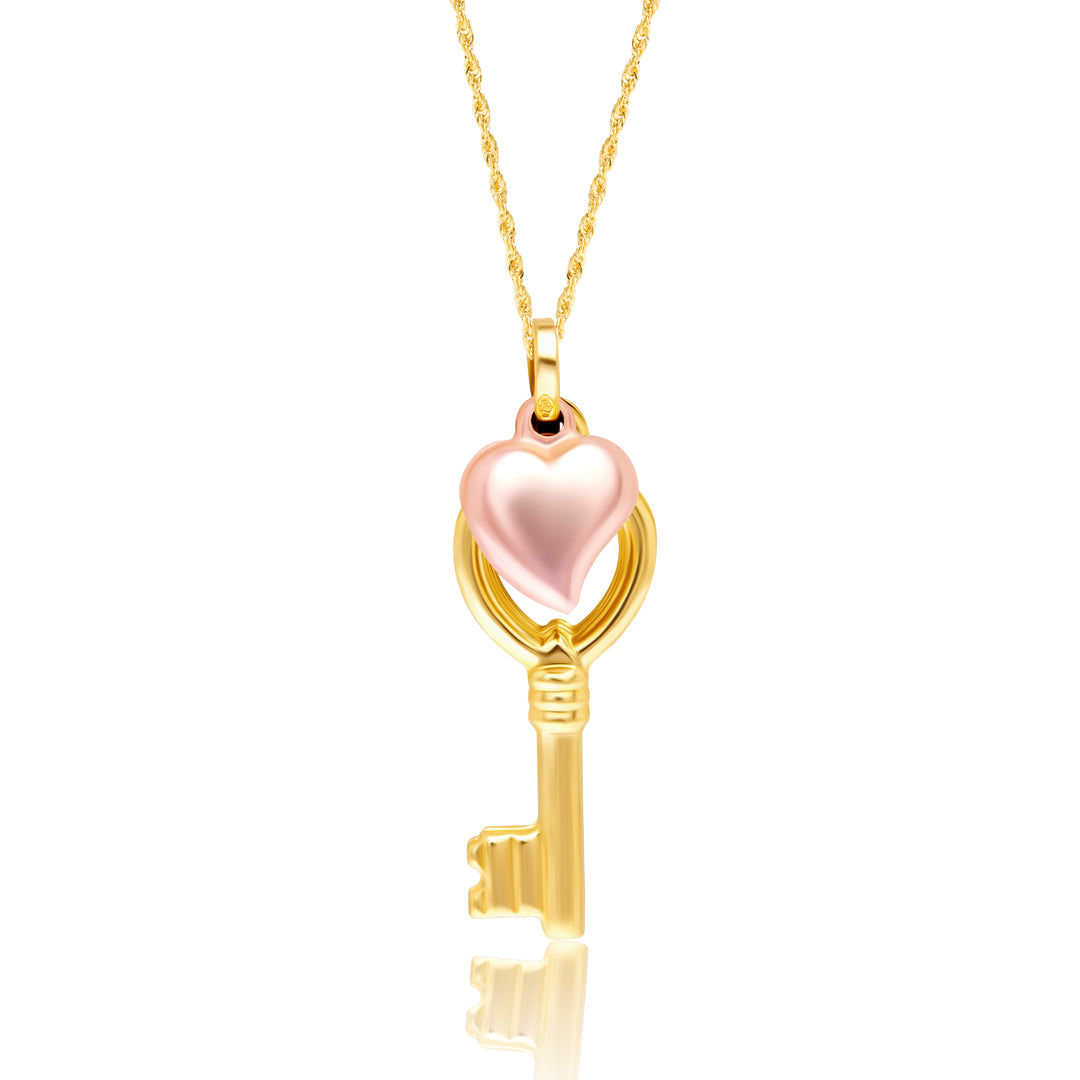 18K Real Gold Heart Key Necklace