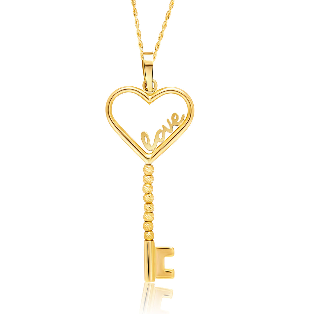 18K Real Gold Love Key Necklace