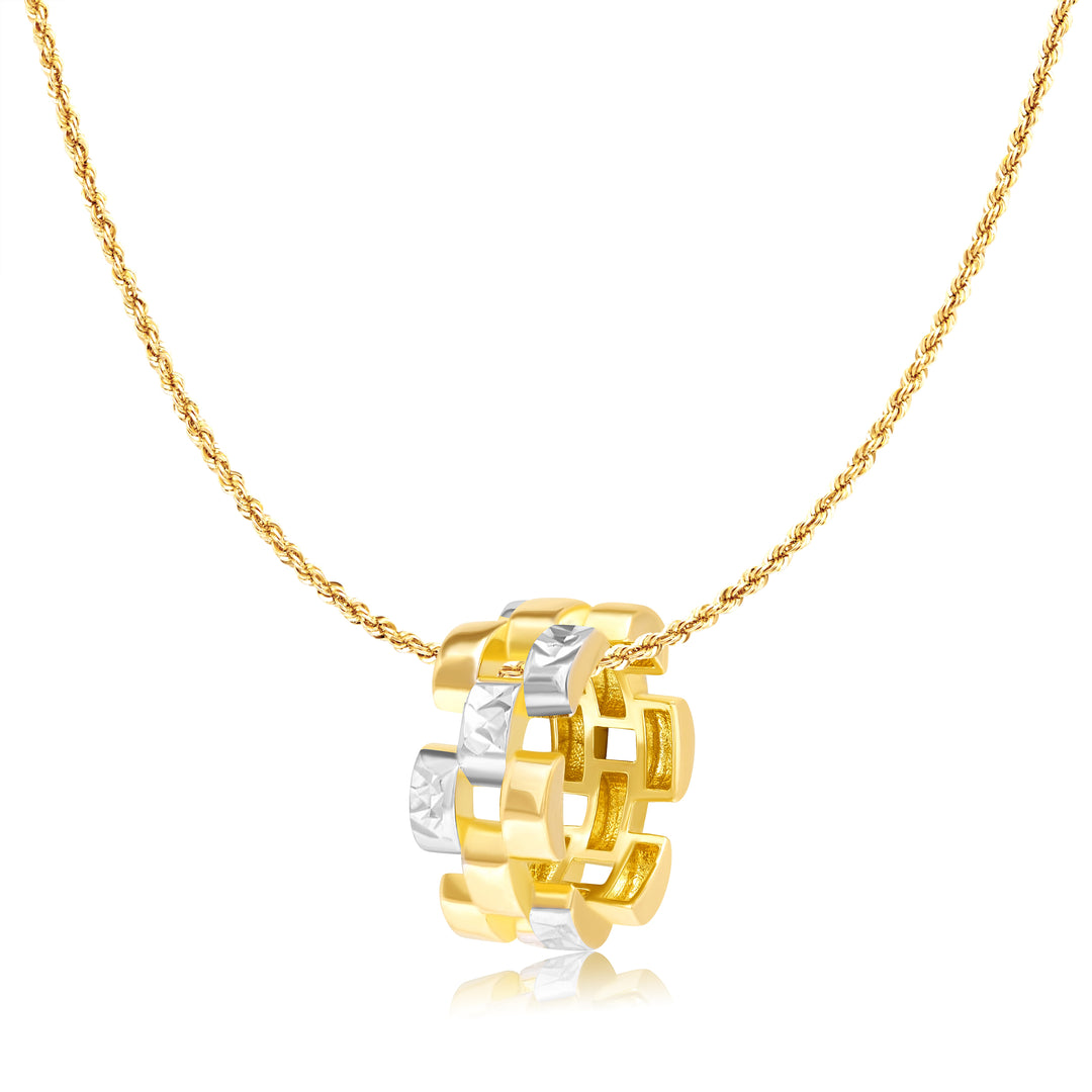 18K Real Gold 2 Color Round Necklace