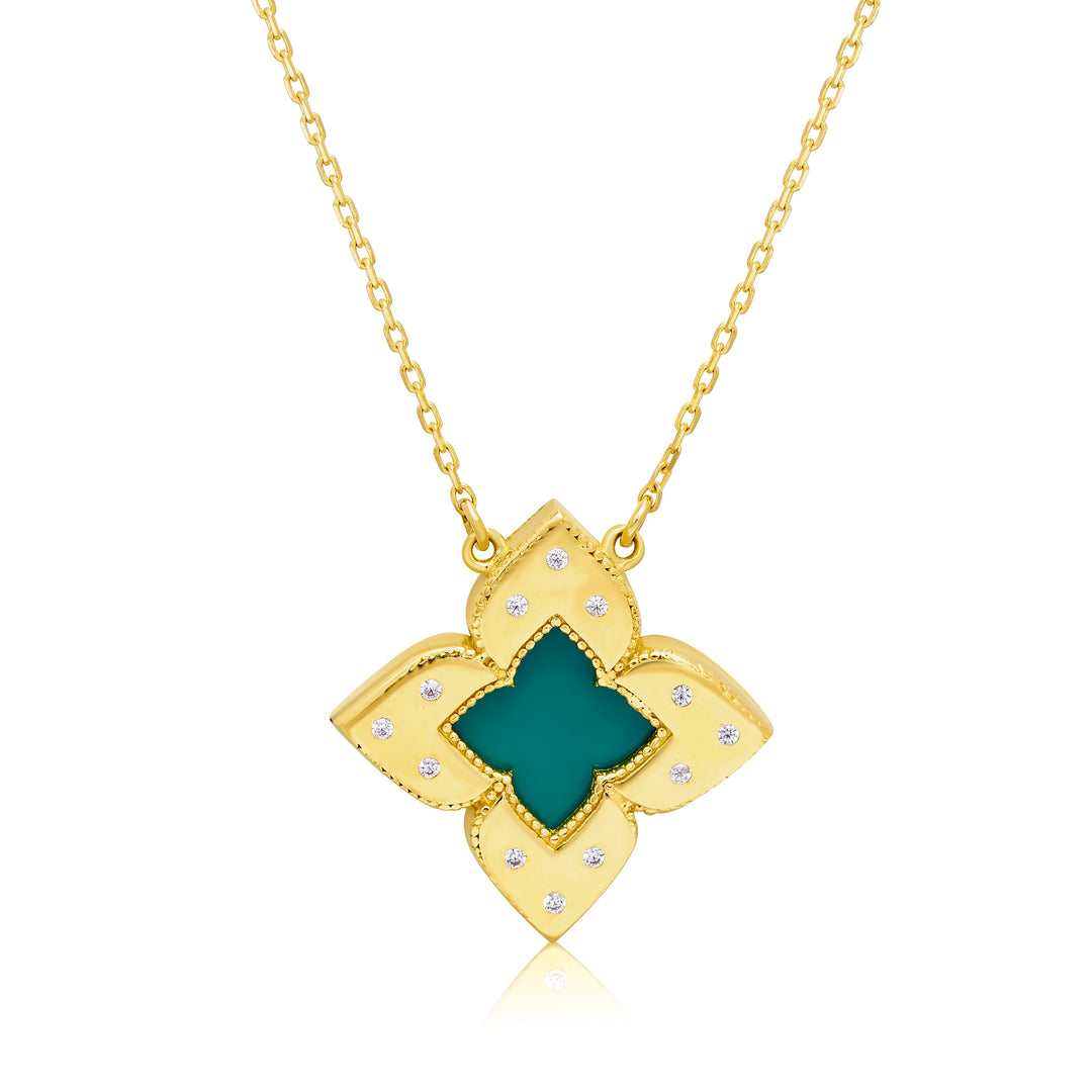 18K Real Gold Green Flower Necklace