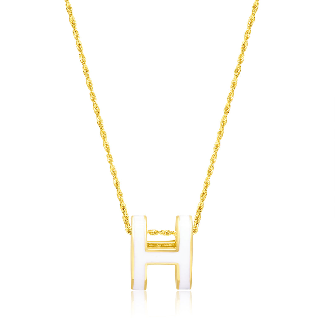 18K Real Gold White H Necklace