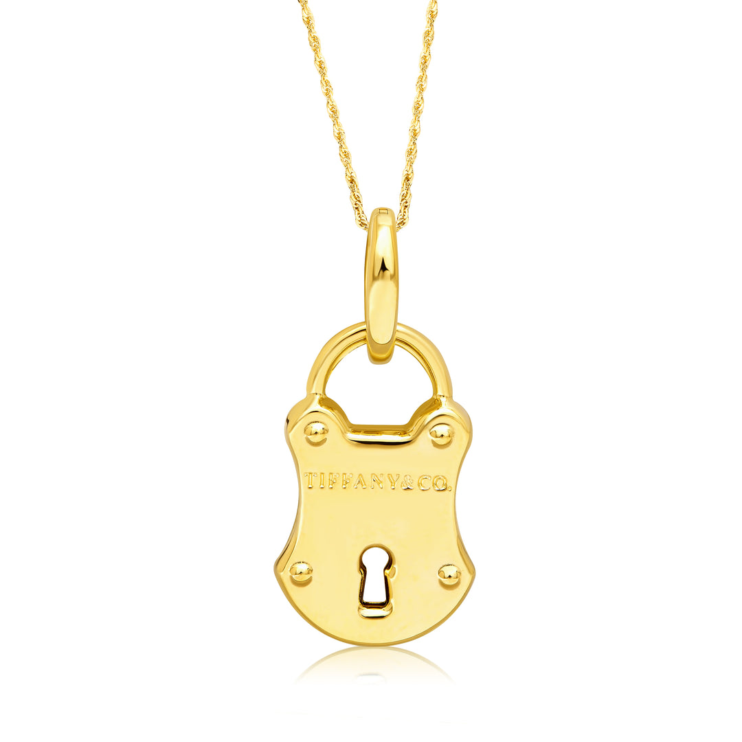 18K Real Gold Lock Necklace