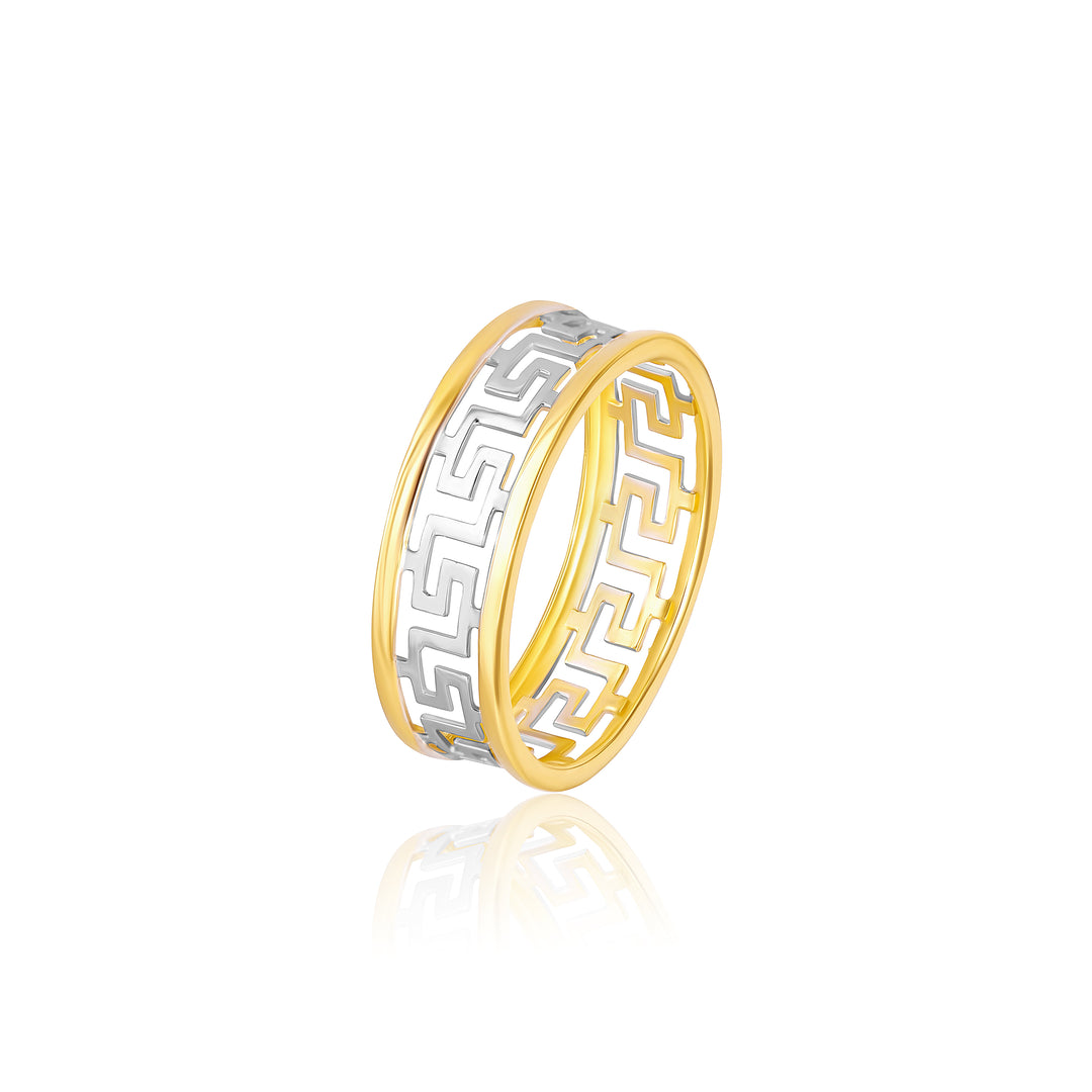 18K Real Gold 2 Color Round Ring