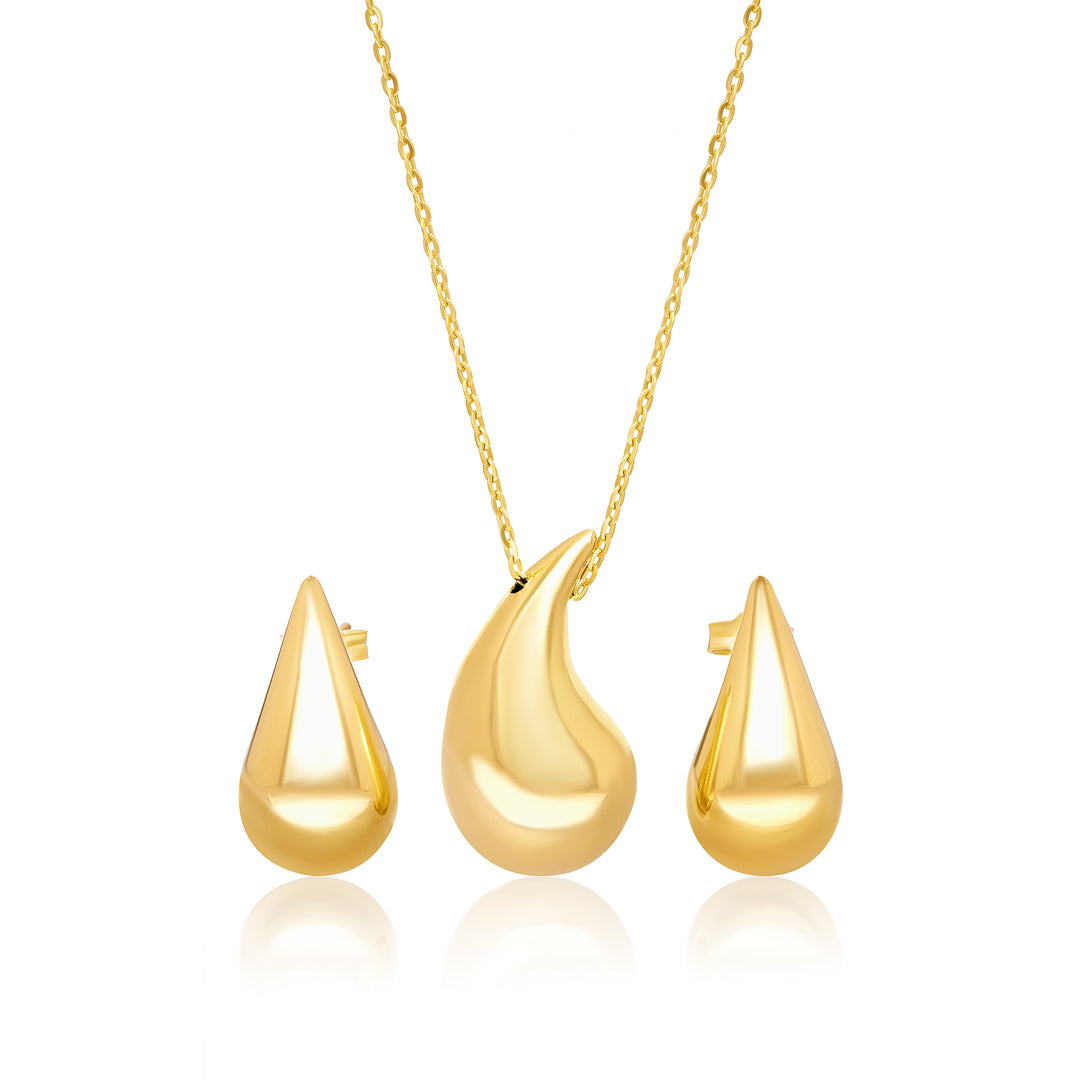 18K Real Gold Curved Drop Jewelry Set