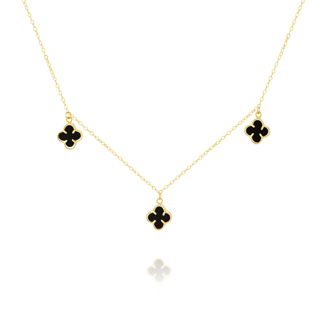18K Real Gold Hanging V.C Black Necklace