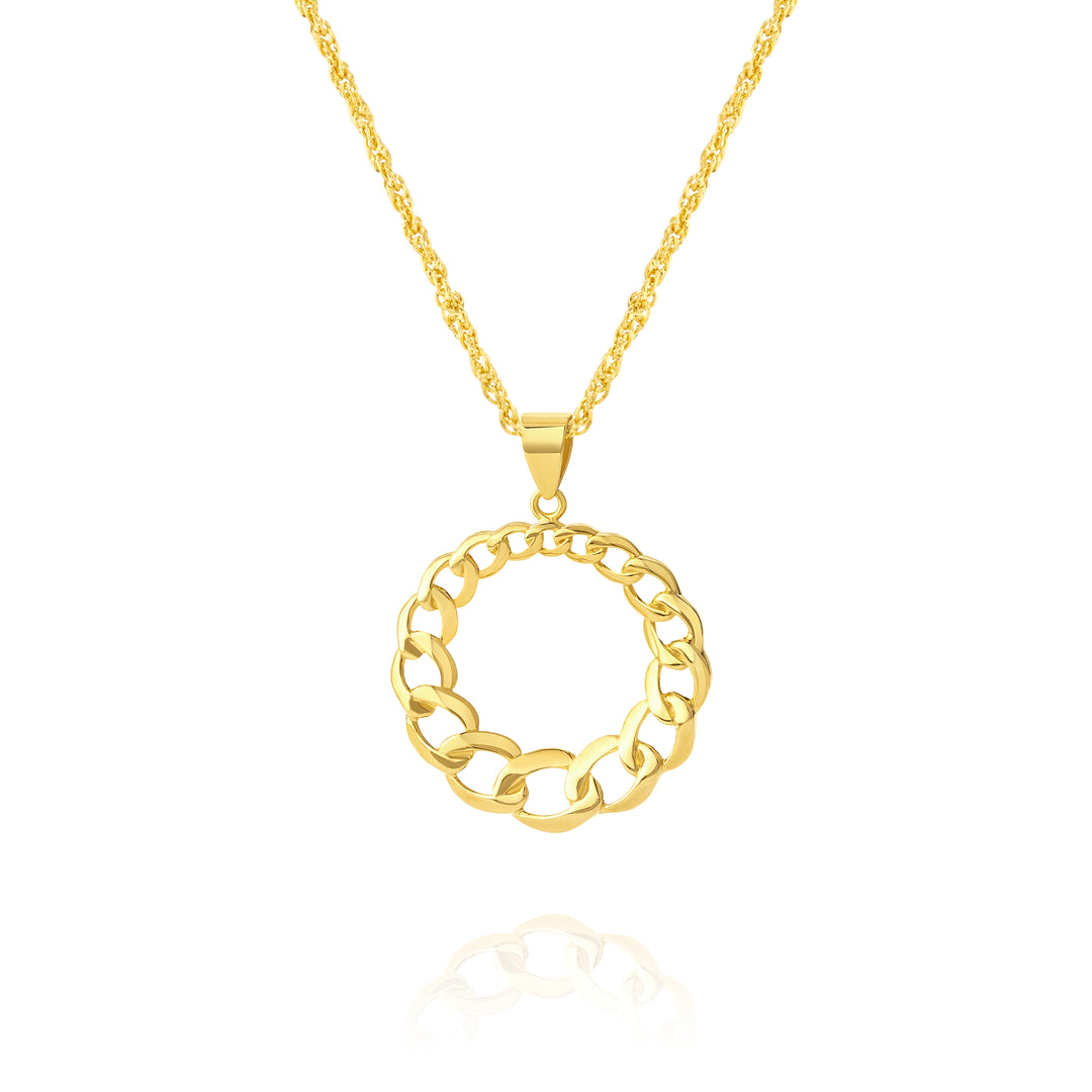 18K Real Gold Round Linked Necklace
