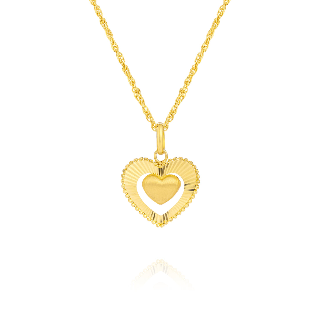 18K Real Gold Double Heart Necklace