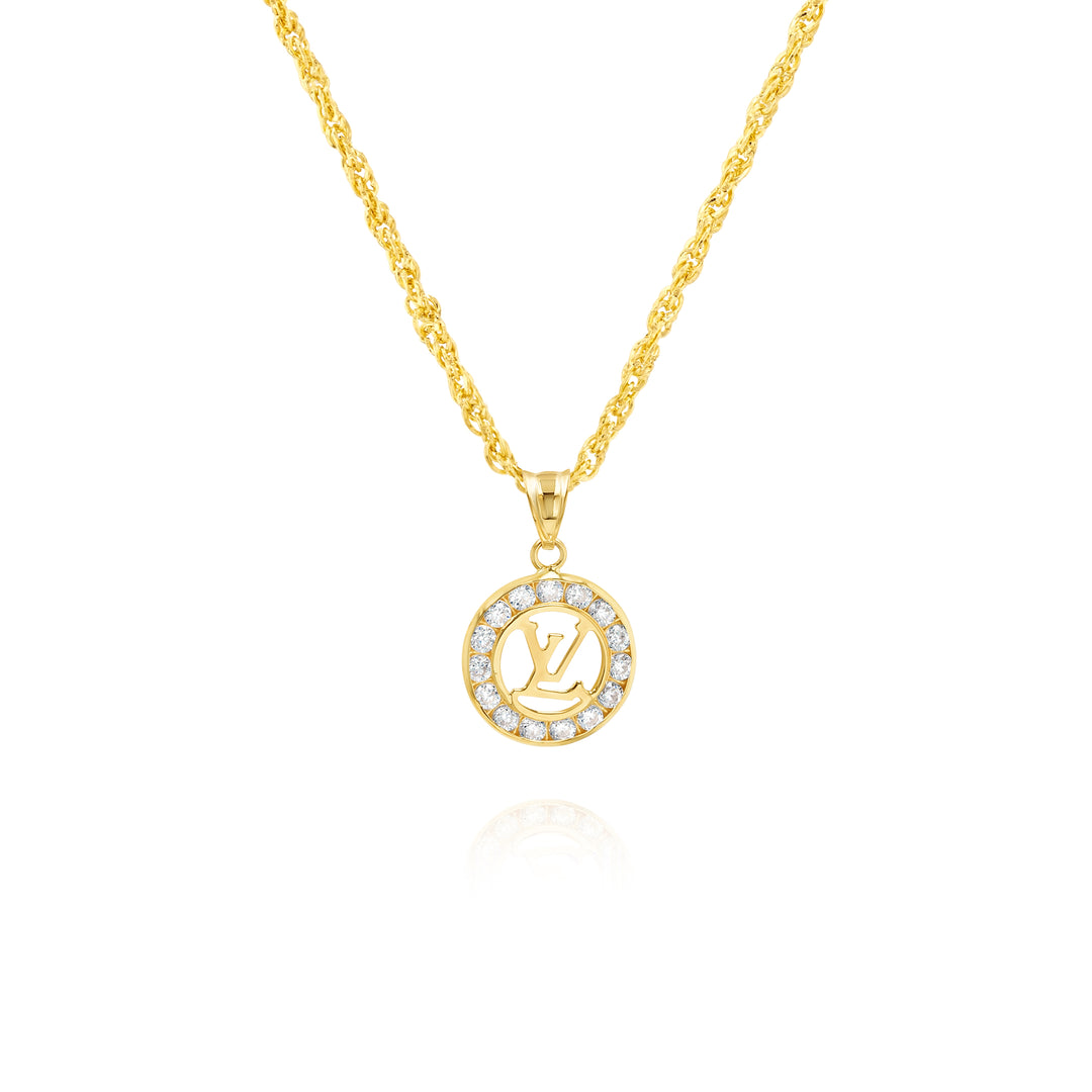 18K Real Gold Elegant L.V Stone Necklace