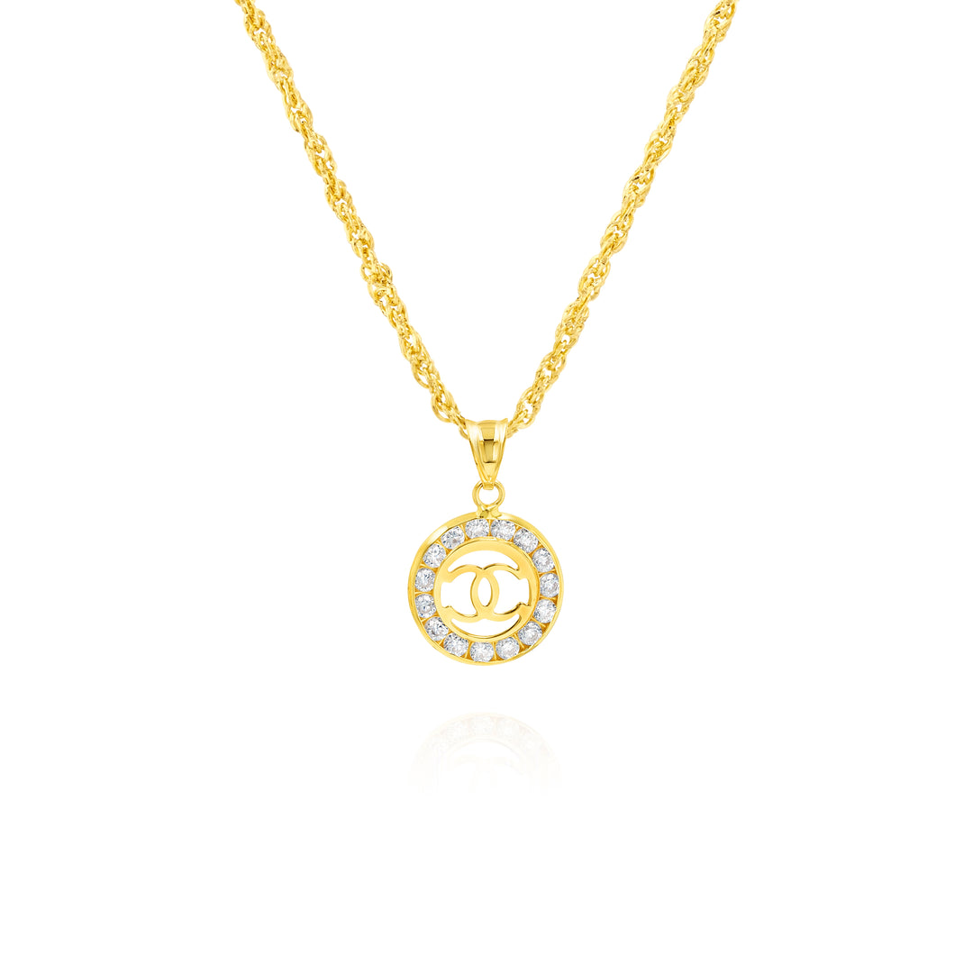18K Real Gold Elegant C.H Stone Necklace