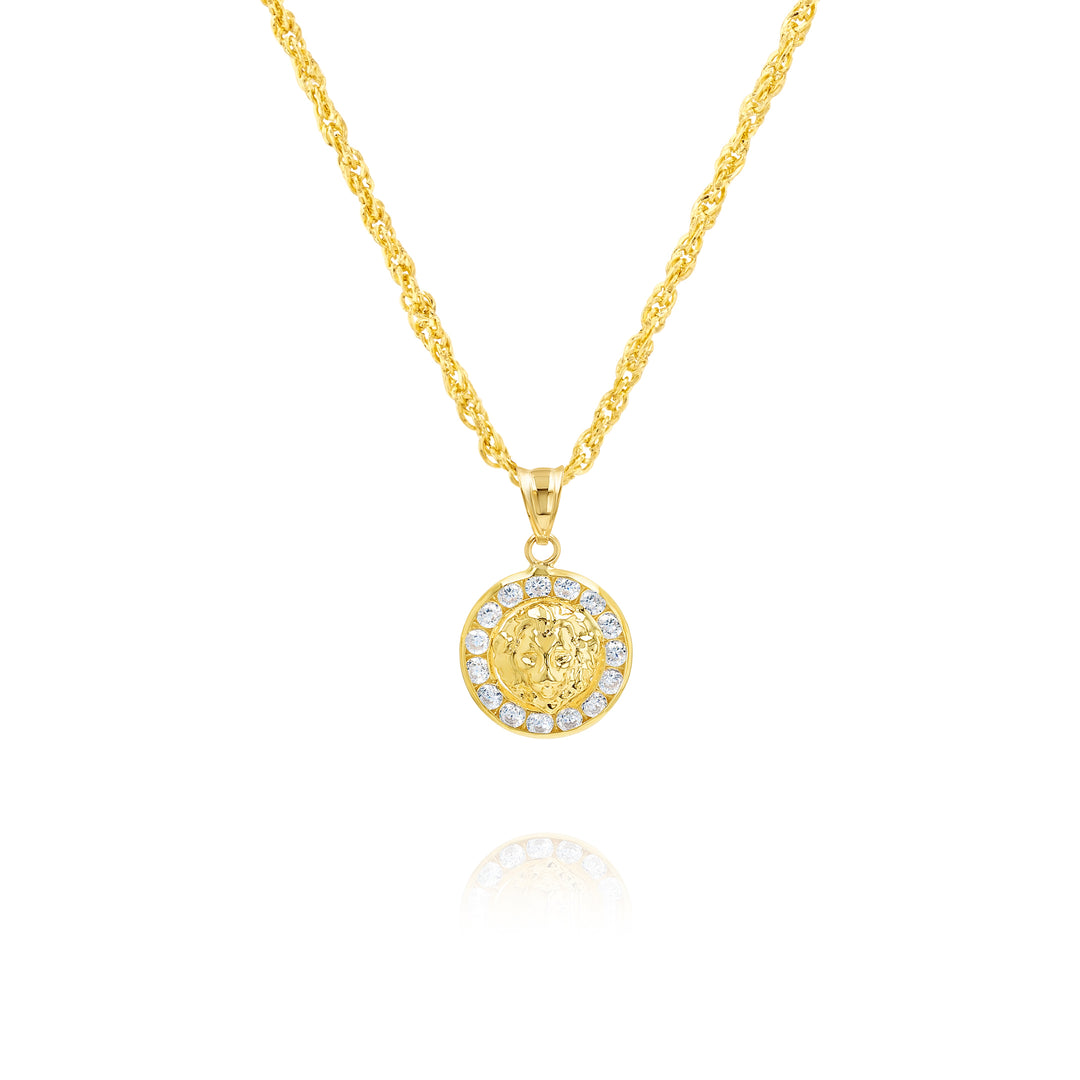 18K Real Gold Elegant V.R.C Round Stone Necklace
