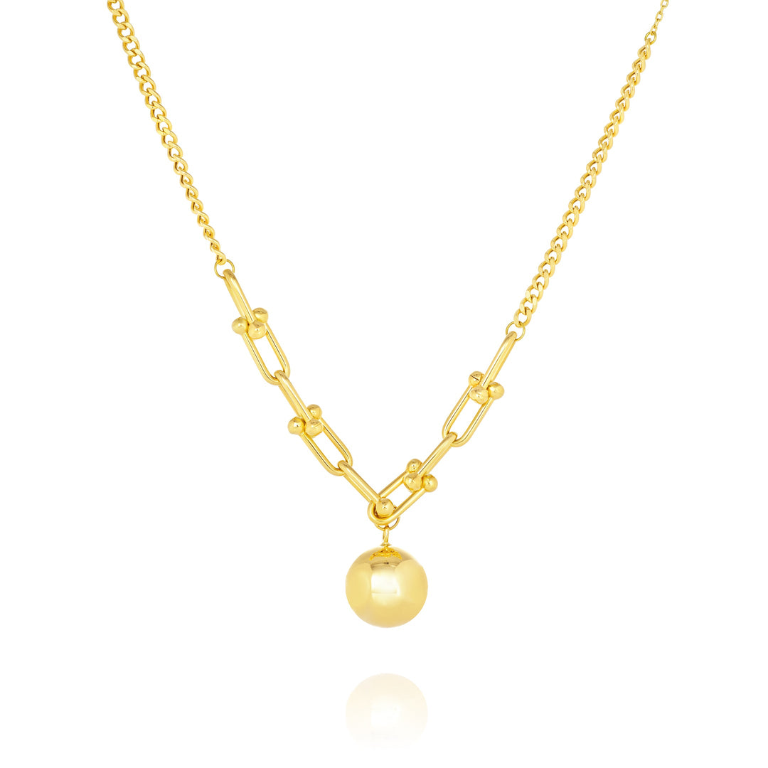 18K Real Gold U-Linked Ball Necklace