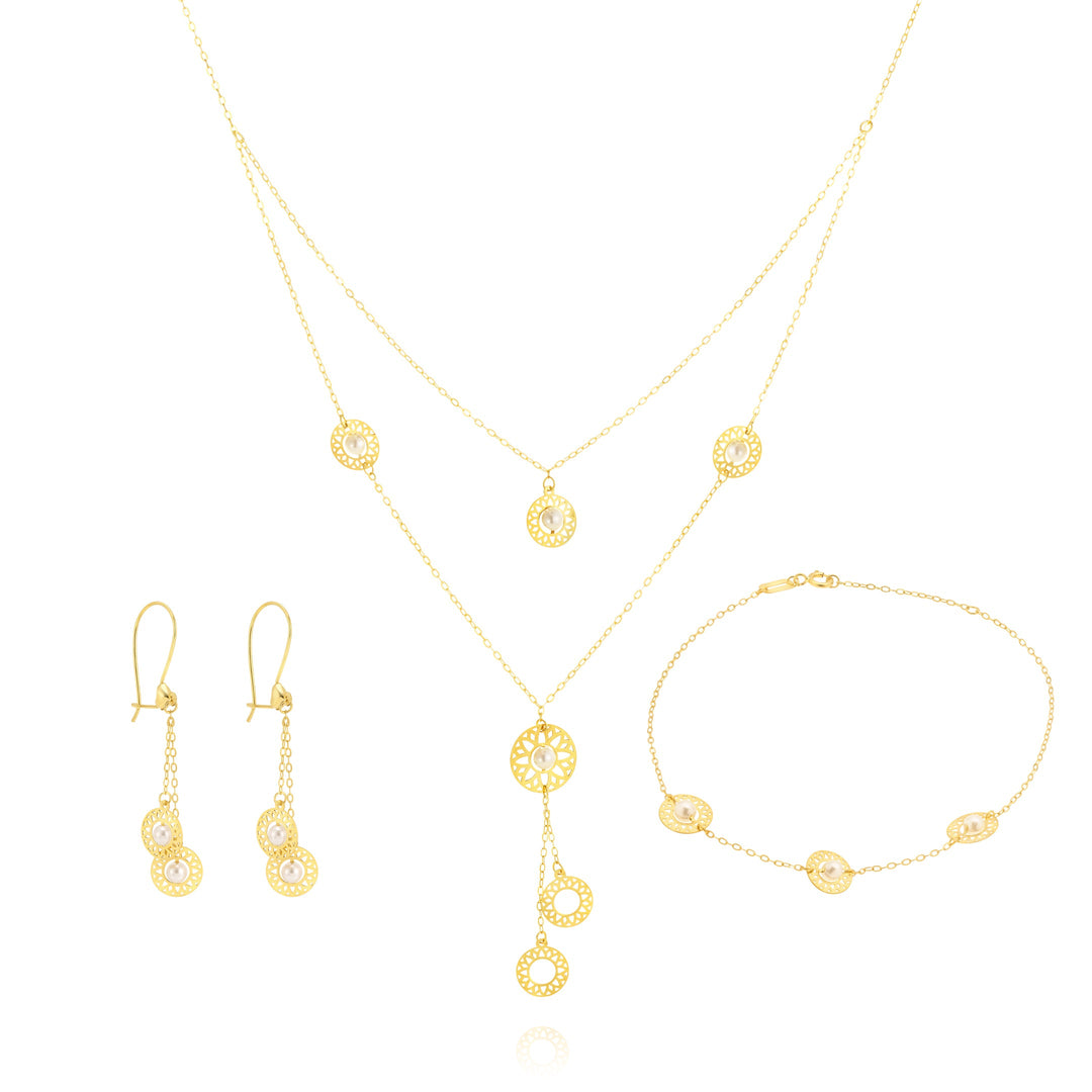 18K Real Gold Round Flower Jewelry Set