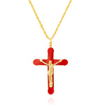 Load image into Gallery viewer, 18K Real Gold Red Jesus Cross Necklace
