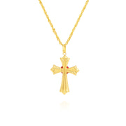 18K Real Gold Red Cross Necklace