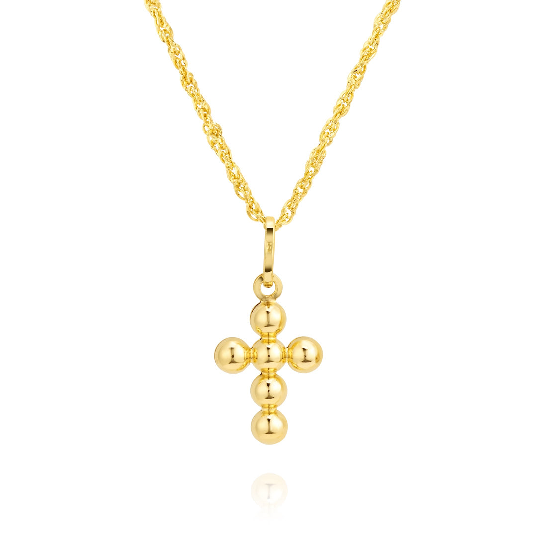 18K Real Gold Bubble Cross Necklace
