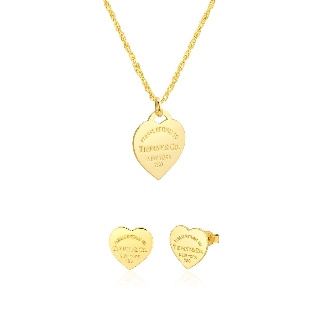 18K Real Gold Elegant Heart Jewelry Set