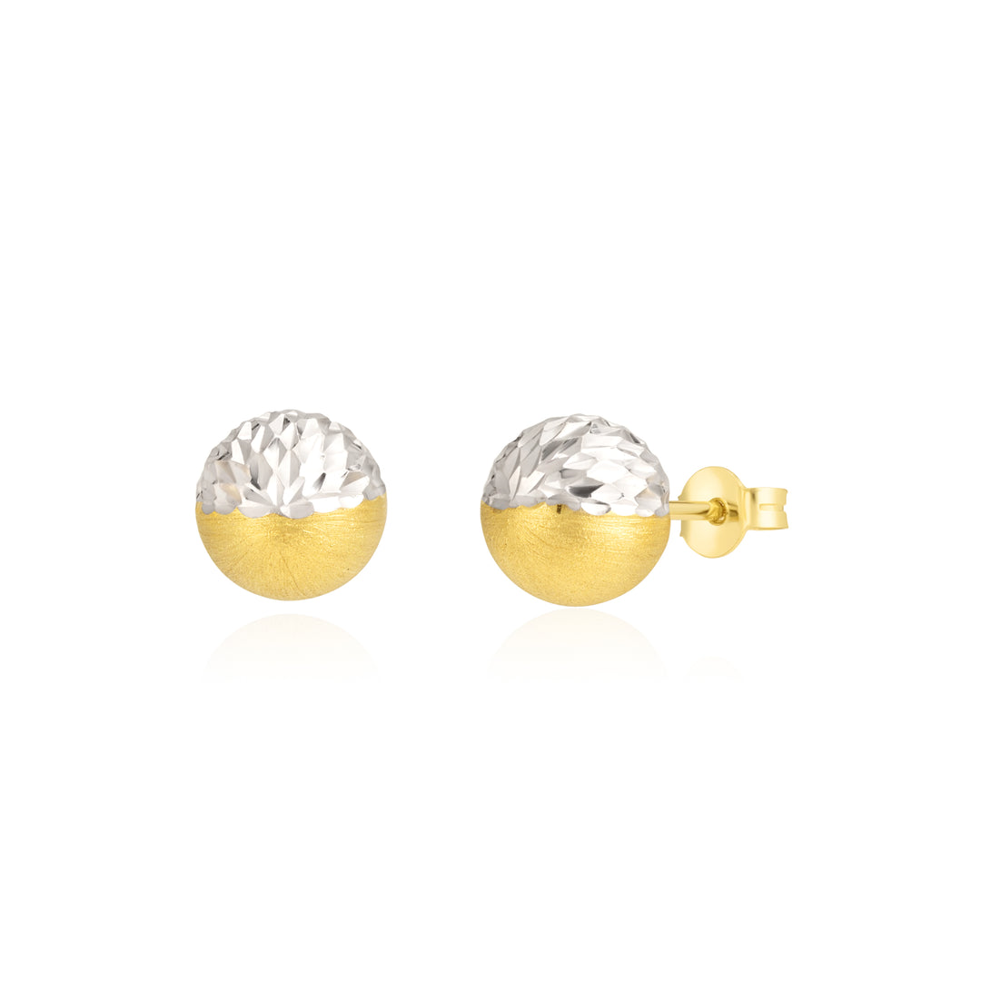 18K Real Gold 2 Color Ball Stud Earrings