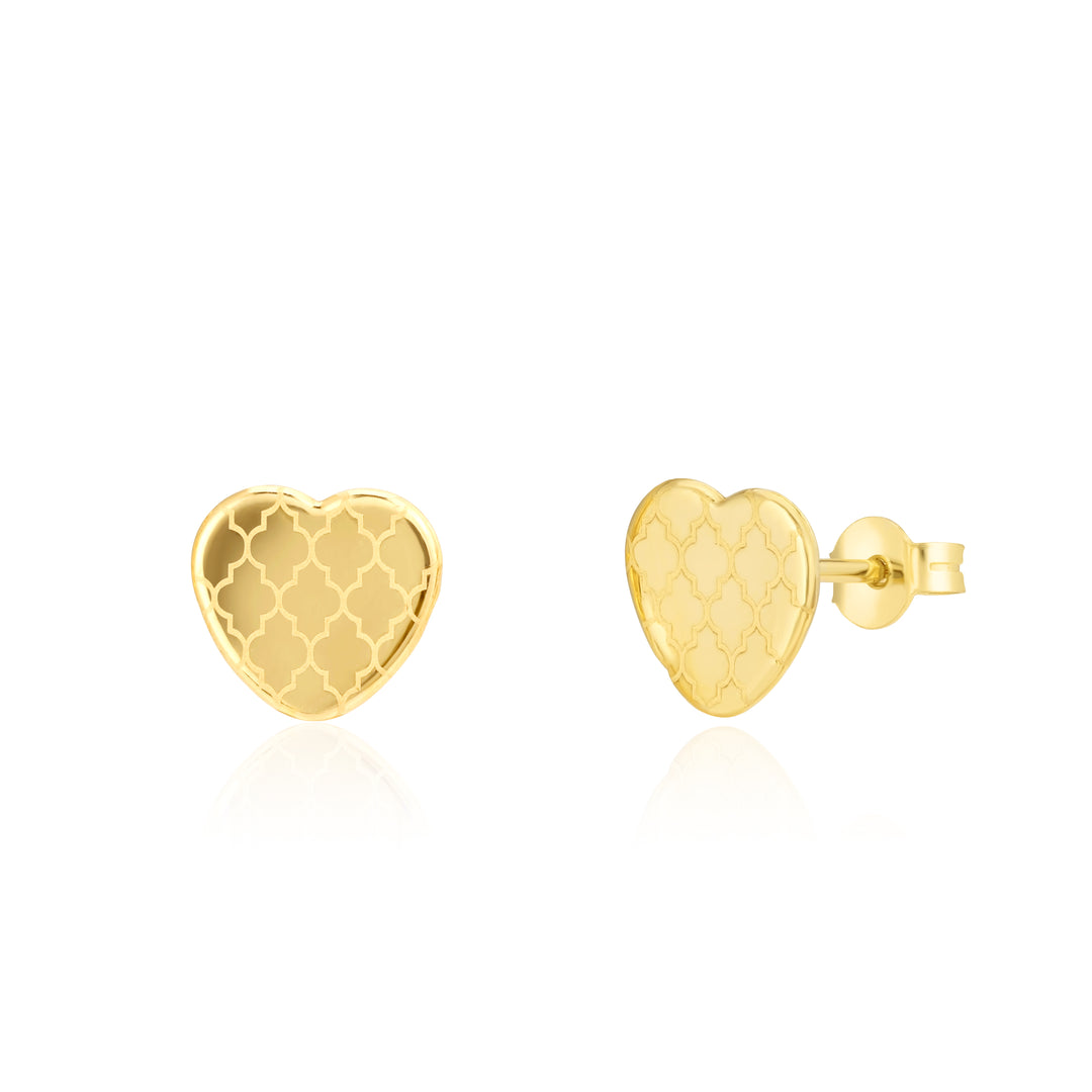 18K Real Gold Heart Stud Earrings