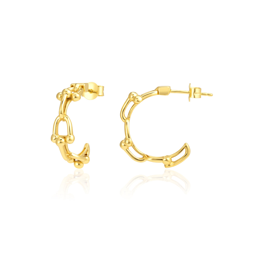 18K Real Gold U-Link Stud Earrings