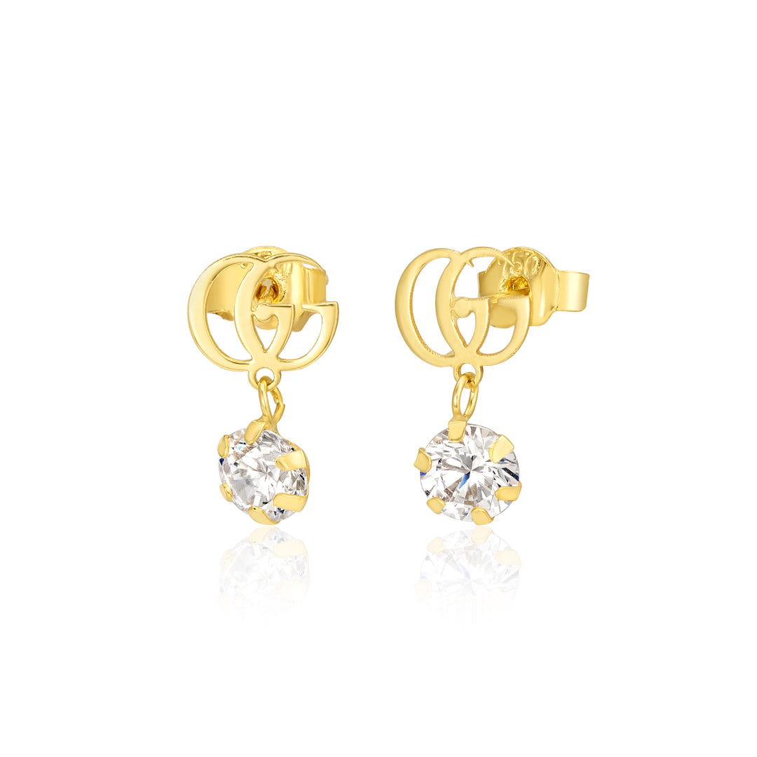 18K Real Gold Hanging Stone Stud Earrings