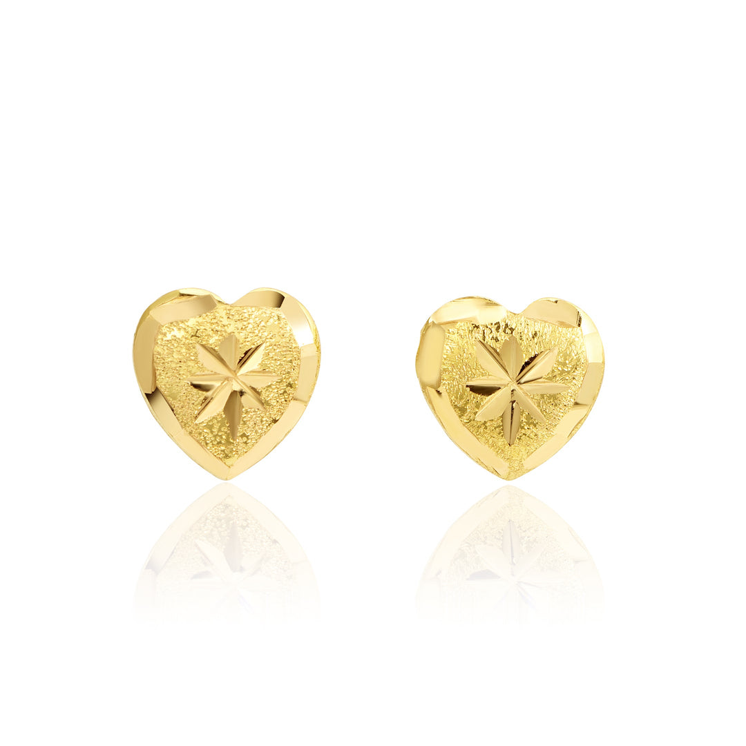 18K Real Gold Heart Screw Earring Set