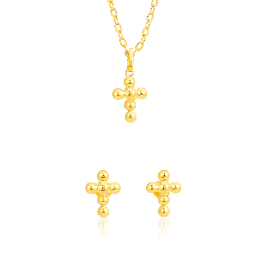18K Real Gold Screw Bubble Cross Jewelry Set