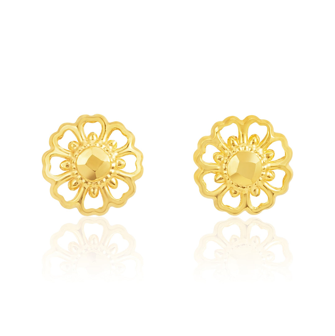 18K Real Gold Flower Earring Set