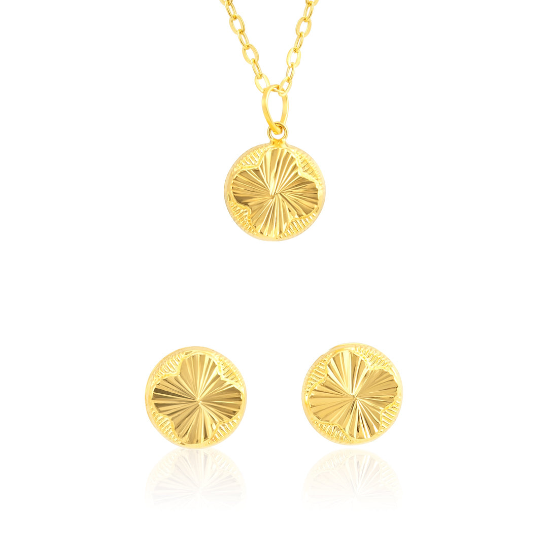 18K Real Gold Screw Round Flower Jewelry Set
