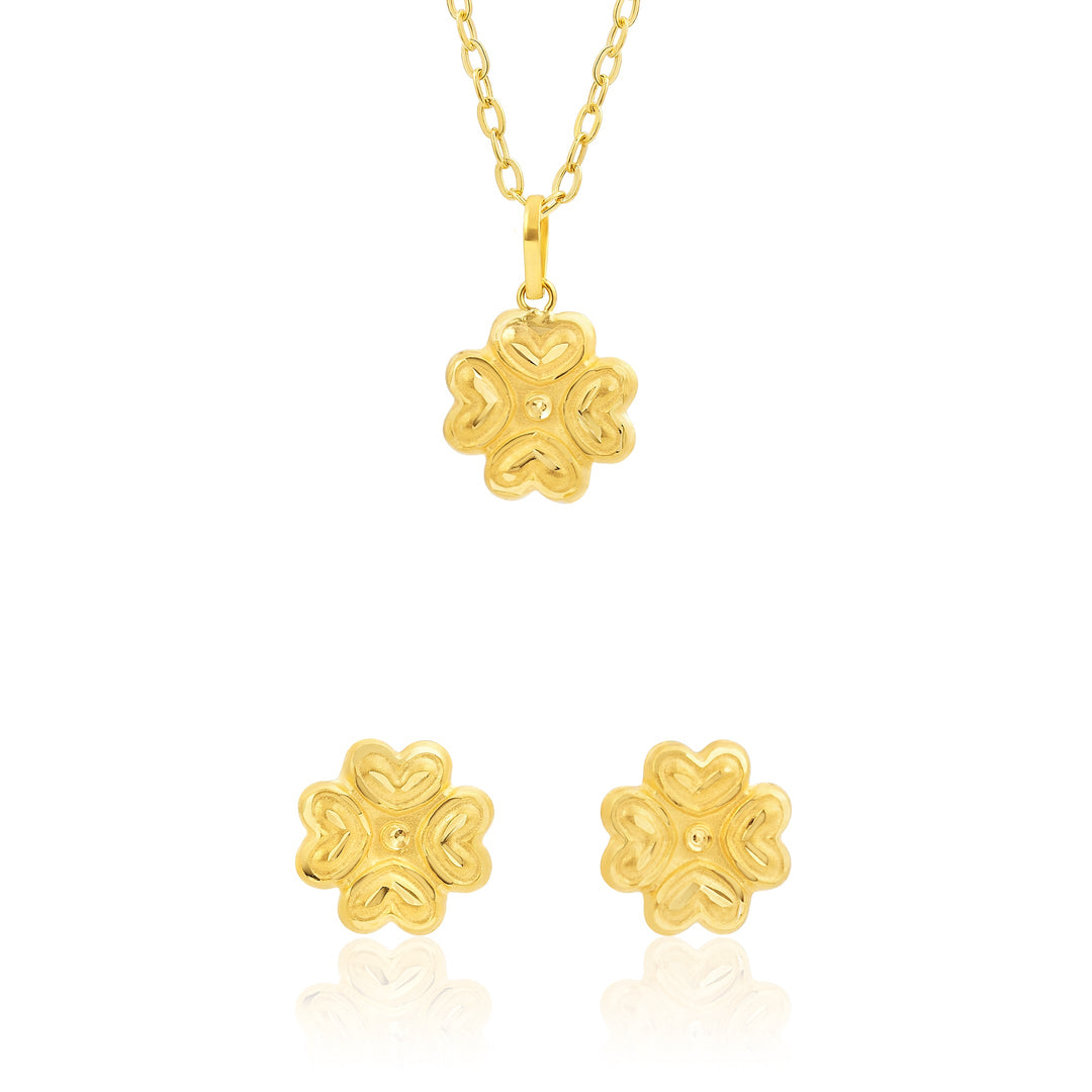 18K Real Gold Screw Heart Flower Jewelry Set