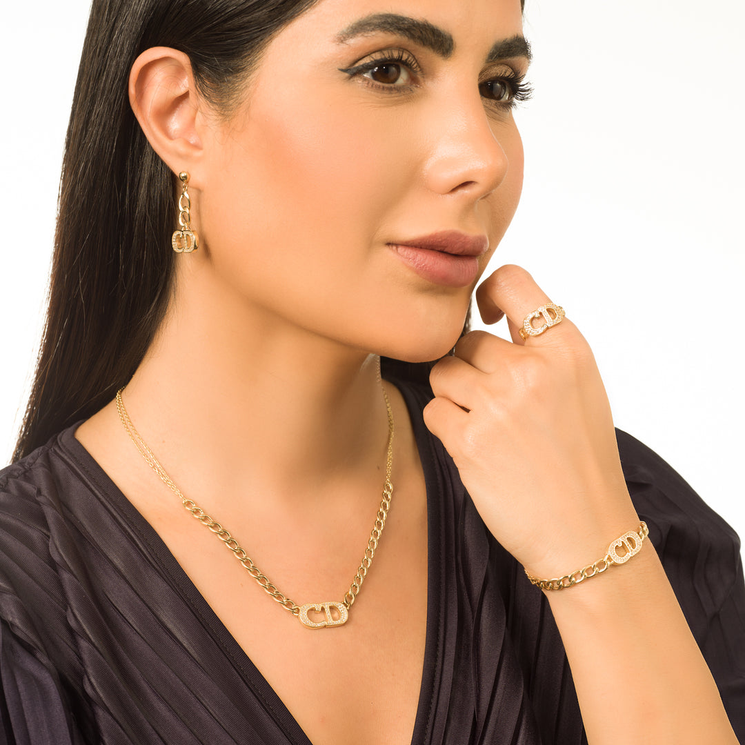 Earrings Real Gold Necklace And Bracelet Set 18K Real Gold Elegant