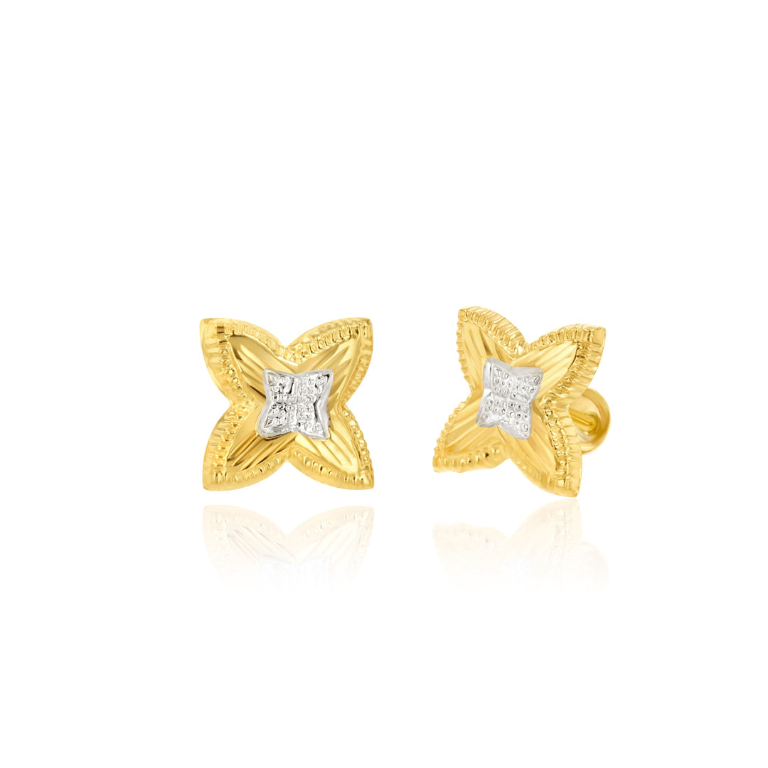 18K Real Gold Flower Screw Earring Set