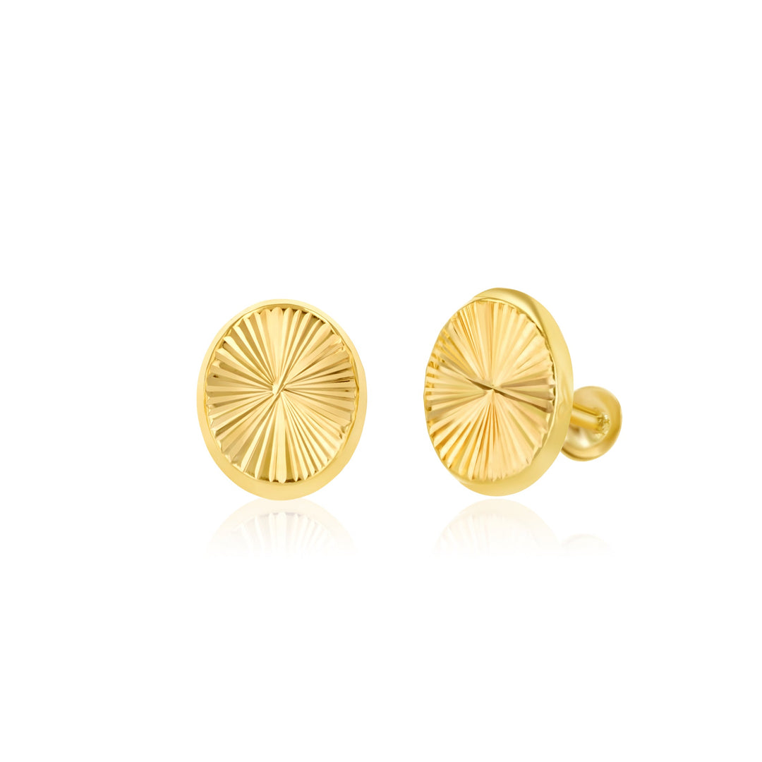 18K Real Gold Oval Round Screw Earring Set