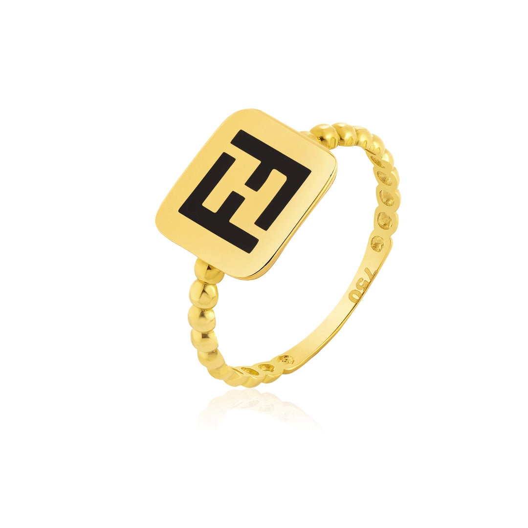 18K Real Gold Elegant F.F Square Ring