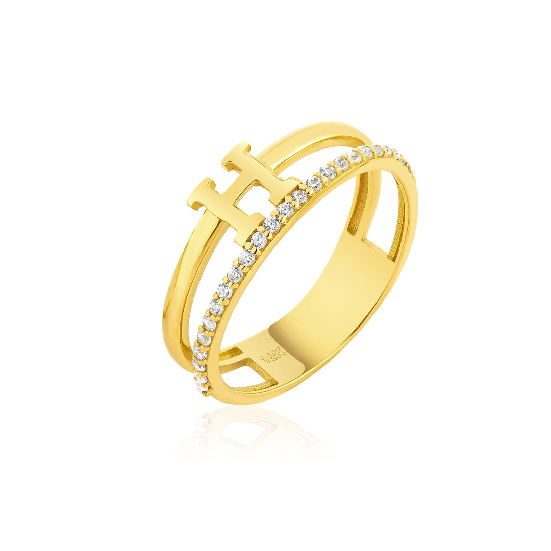 18K Real Gold Elegant H Stone Ring