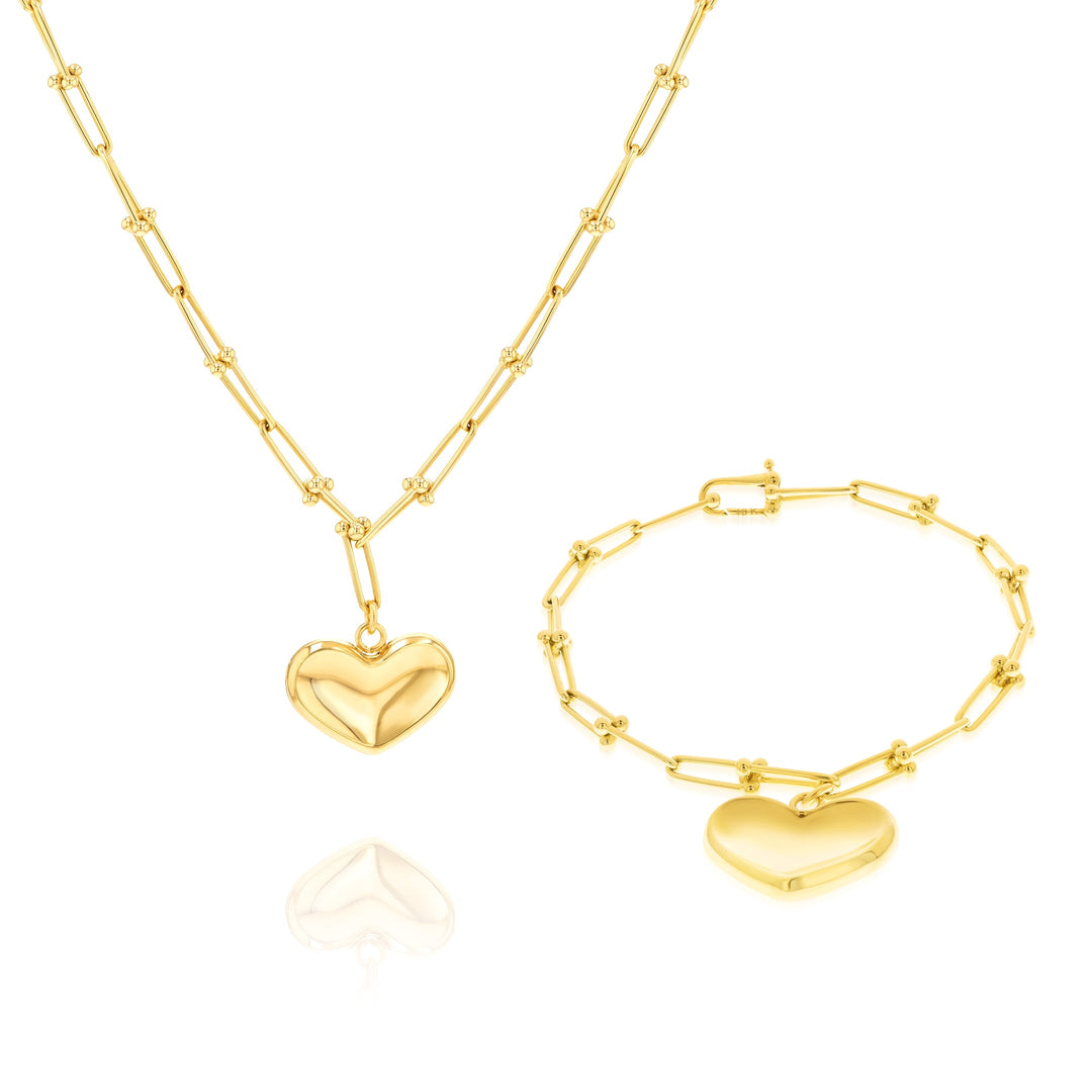18K Real Gold Elegant U-Link Heart Jewelry Set