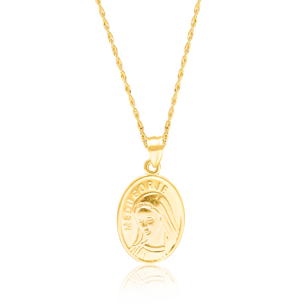 18K Real Gold Religious Oval Necklace