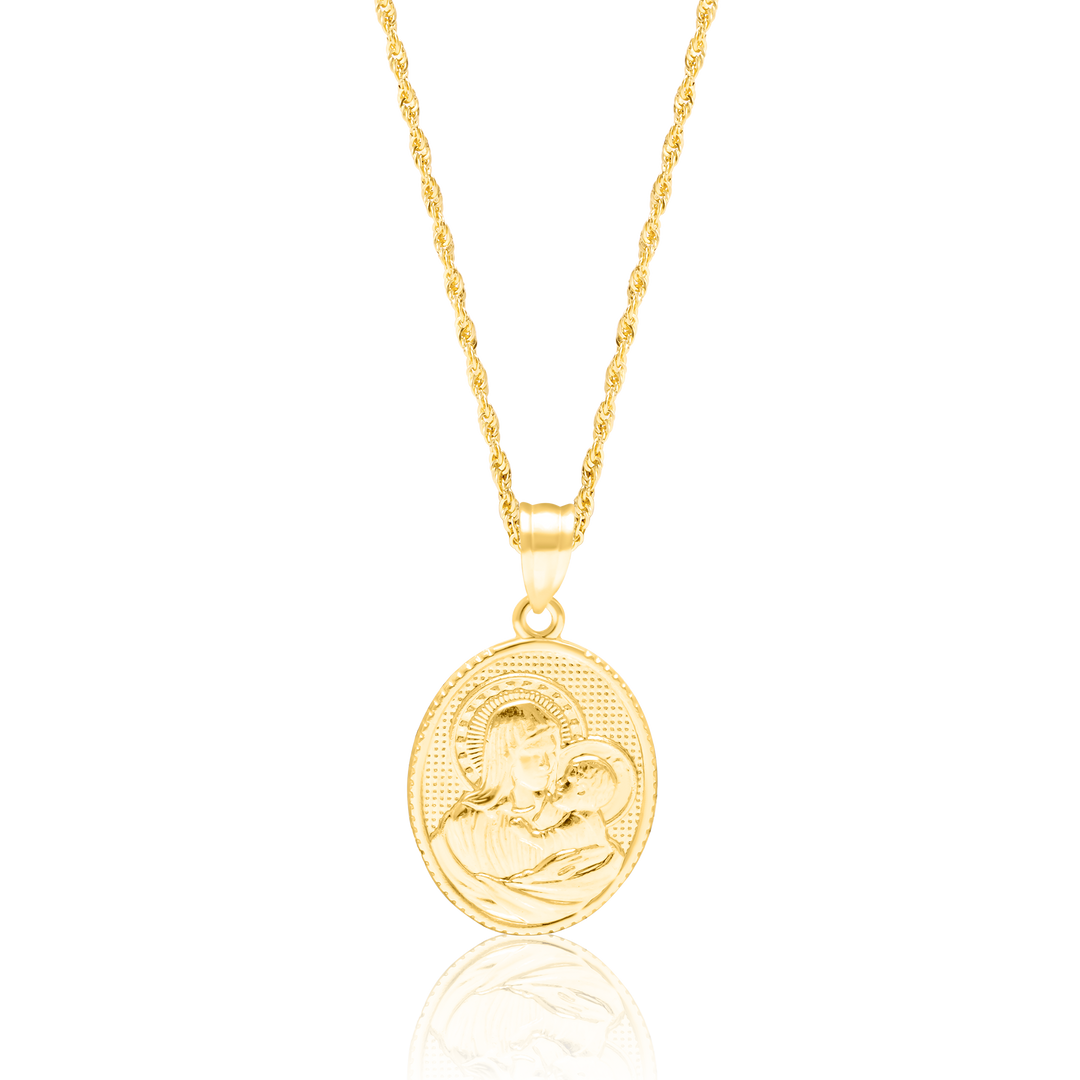 18K Real Gold Religious Oval Necklace