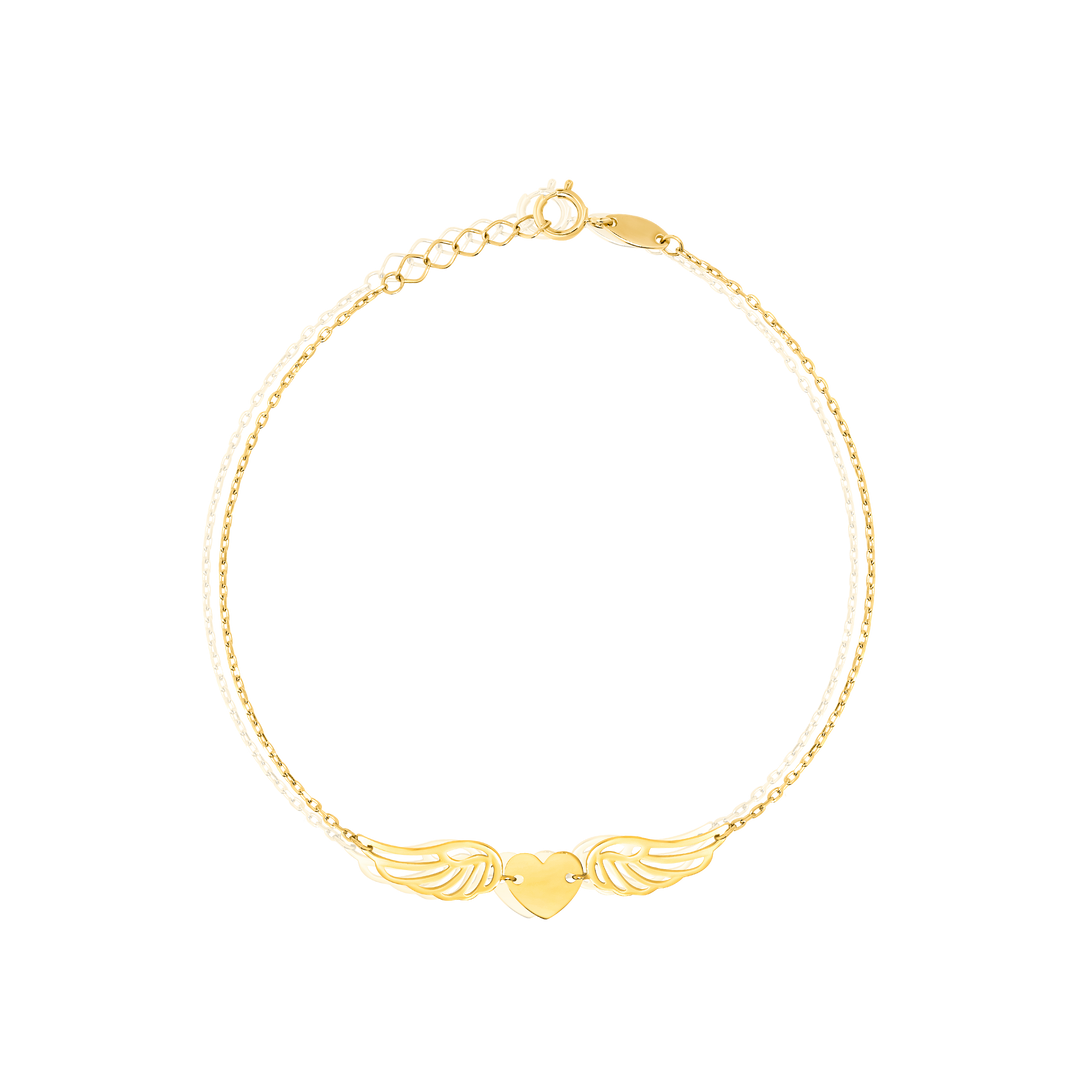 18K Real Gold Heart Wings Bracelet