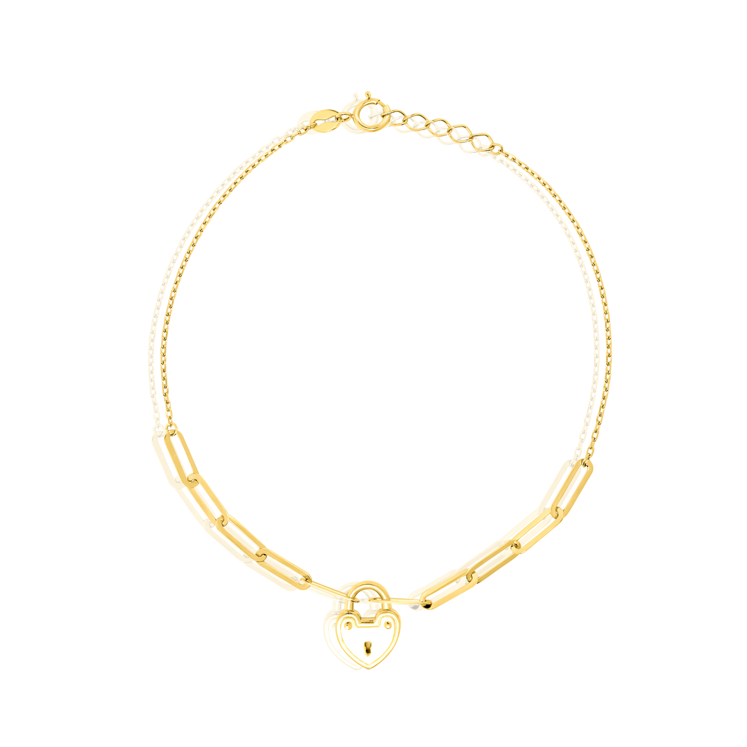 18K Real Gold Heart Linked Bracelet