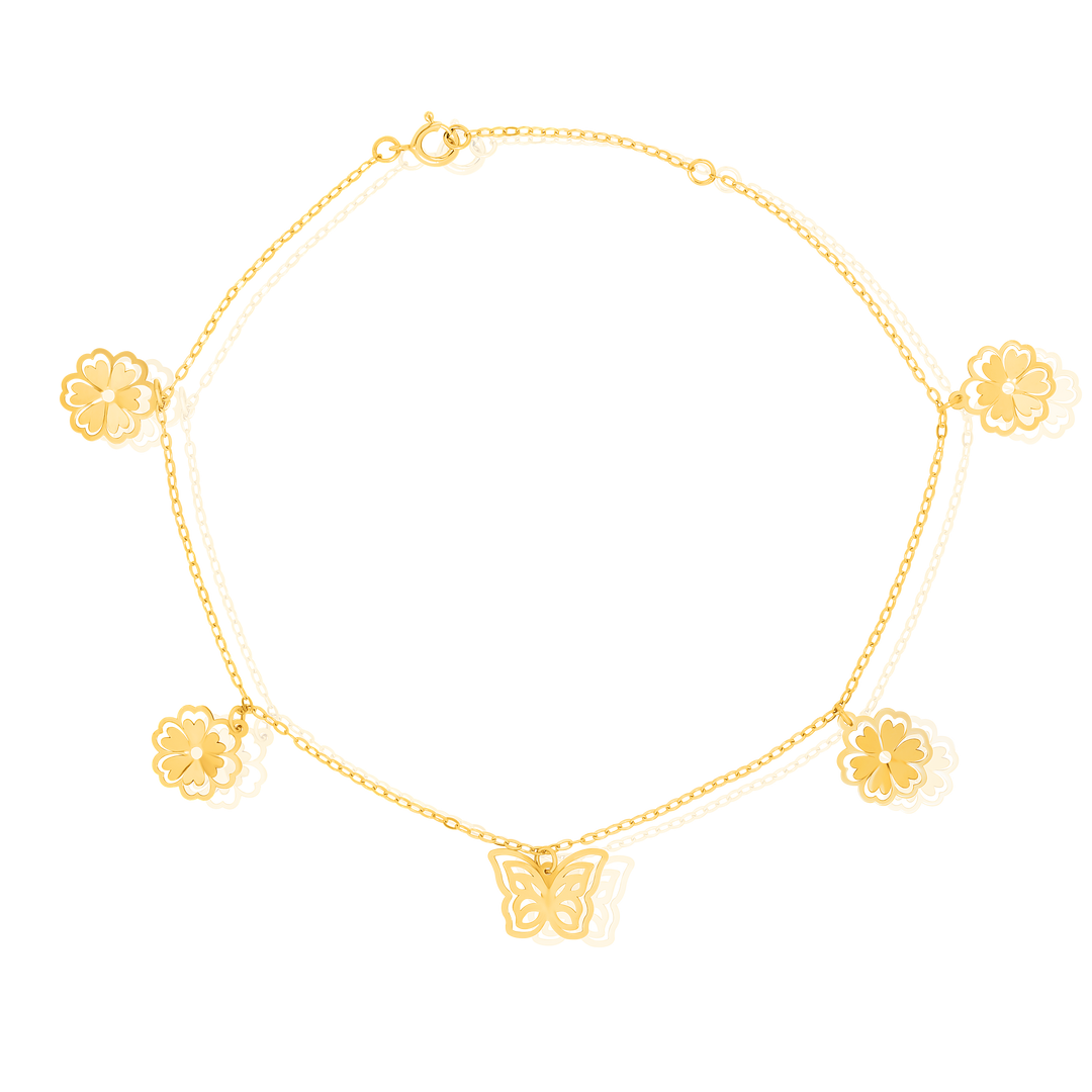 18K Real Gold Butterfly Flower Bracelet