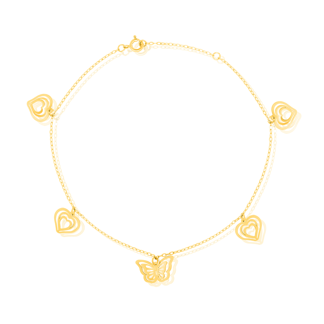 18K Real Gold Heart Butterfly Bracelet