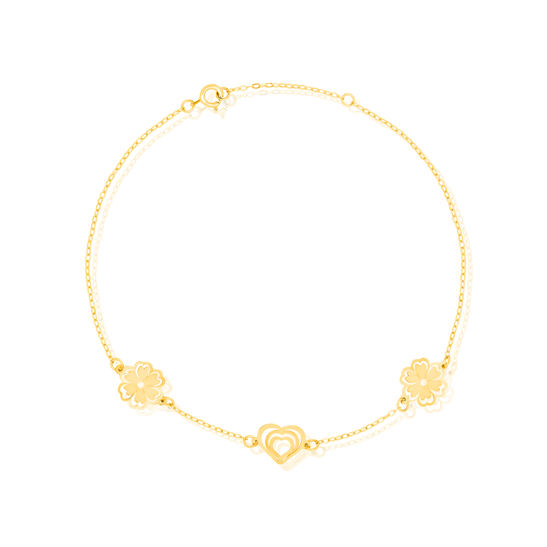 18K Real Gold Heart Flower Bracelet