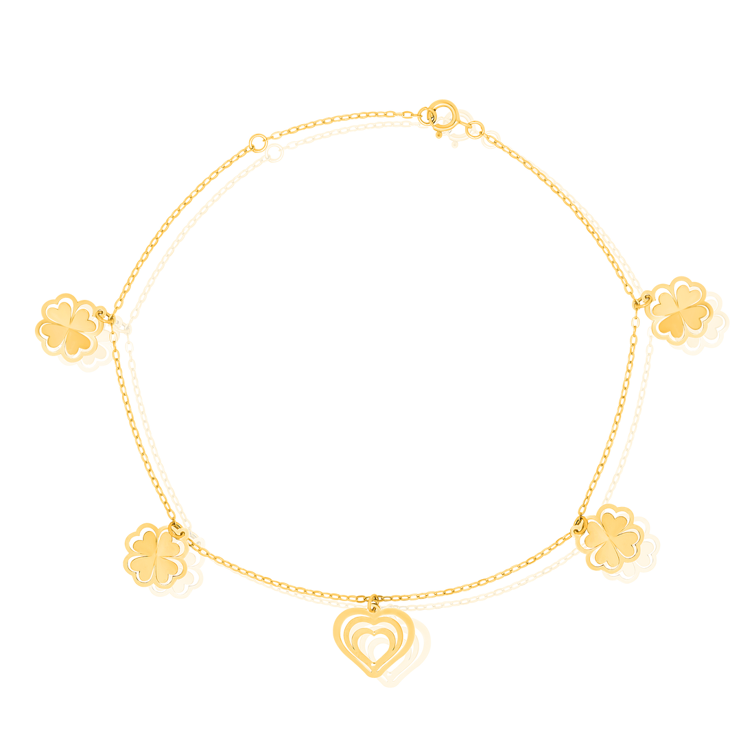 18K Real Gold Heart Flower Bracelet