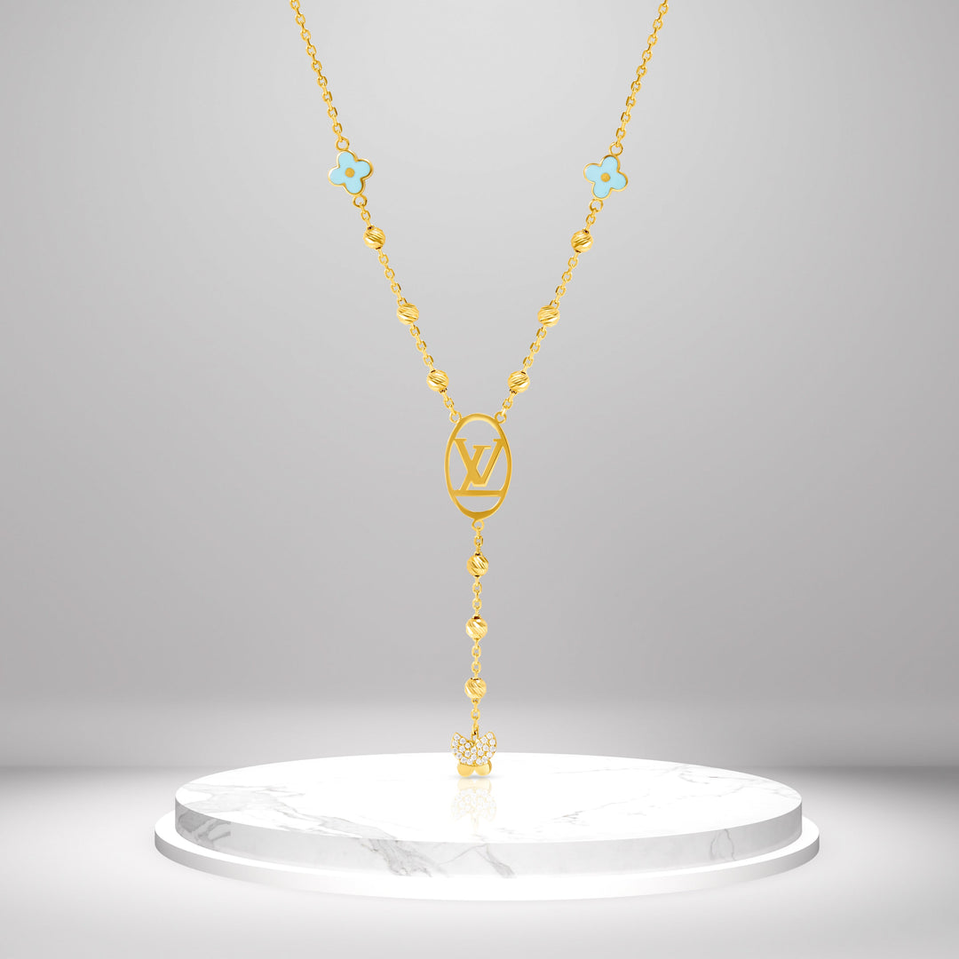18K Real Gold L.V Seed Butterfly Necklace