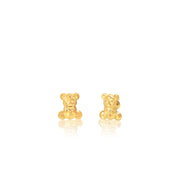 18K Real Gold Teddy Bear Screw Earring Set